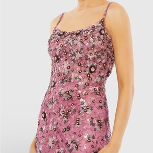 NWT Mac Duggal Pink Floral Embellished Scoop Neck Evening Gown $598